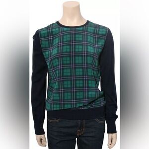 Equipment silk/wool plaid front sweater, S